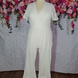 Shein Sexy Plus Contrast Lace Plunging Neck Jumpsuit